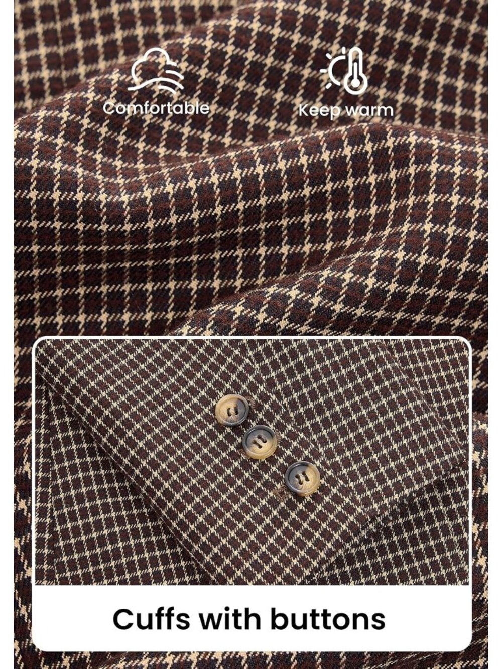 Women's Plaid Brown Long Sleeve Notch Lapel Pockets Oversized Blazer Suit Jacket - Picture 5 of 6